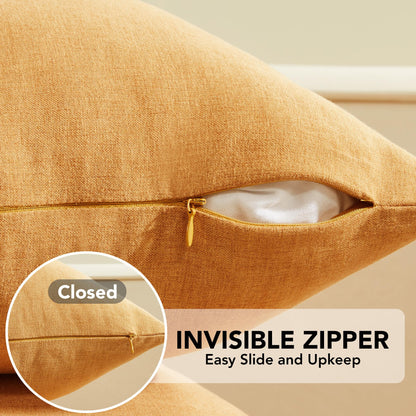 Faux Linen Pillow Covers, 16x16 Inch, Creamy White, 2PCS