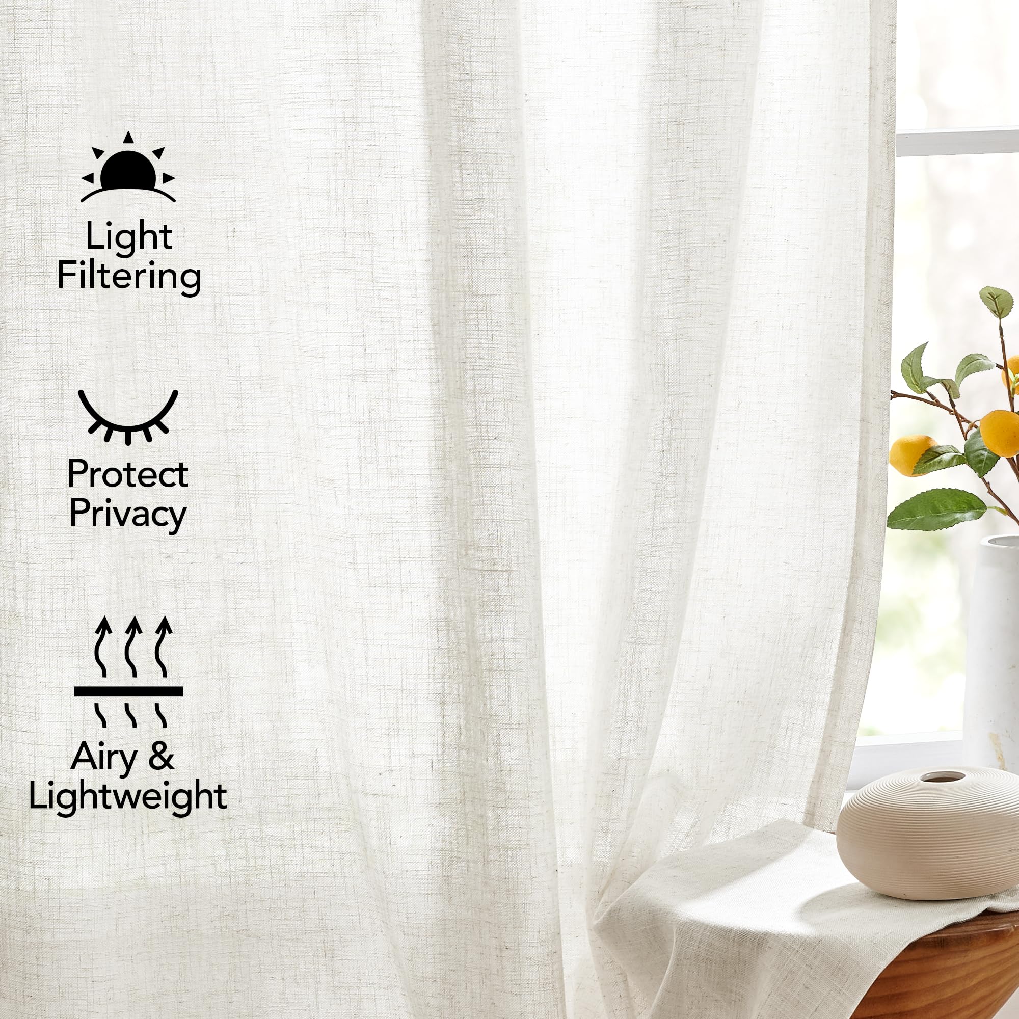 Light Filtering Linen Drapes, Back Tab & Rod Pocket