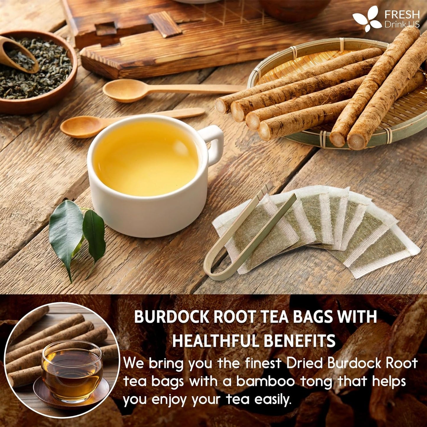 Burdock Root Tea Bags, 100% Natural & Pure from Burdock Root. Burdock Root Herbal Tea. Burdock Root Tea. No Sugar, No Caffeine, No Gluten, Vegan.