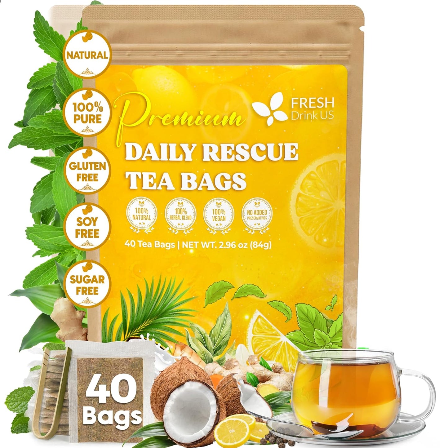 Premium Daily Rescue Lemon Ginger Tea Bags