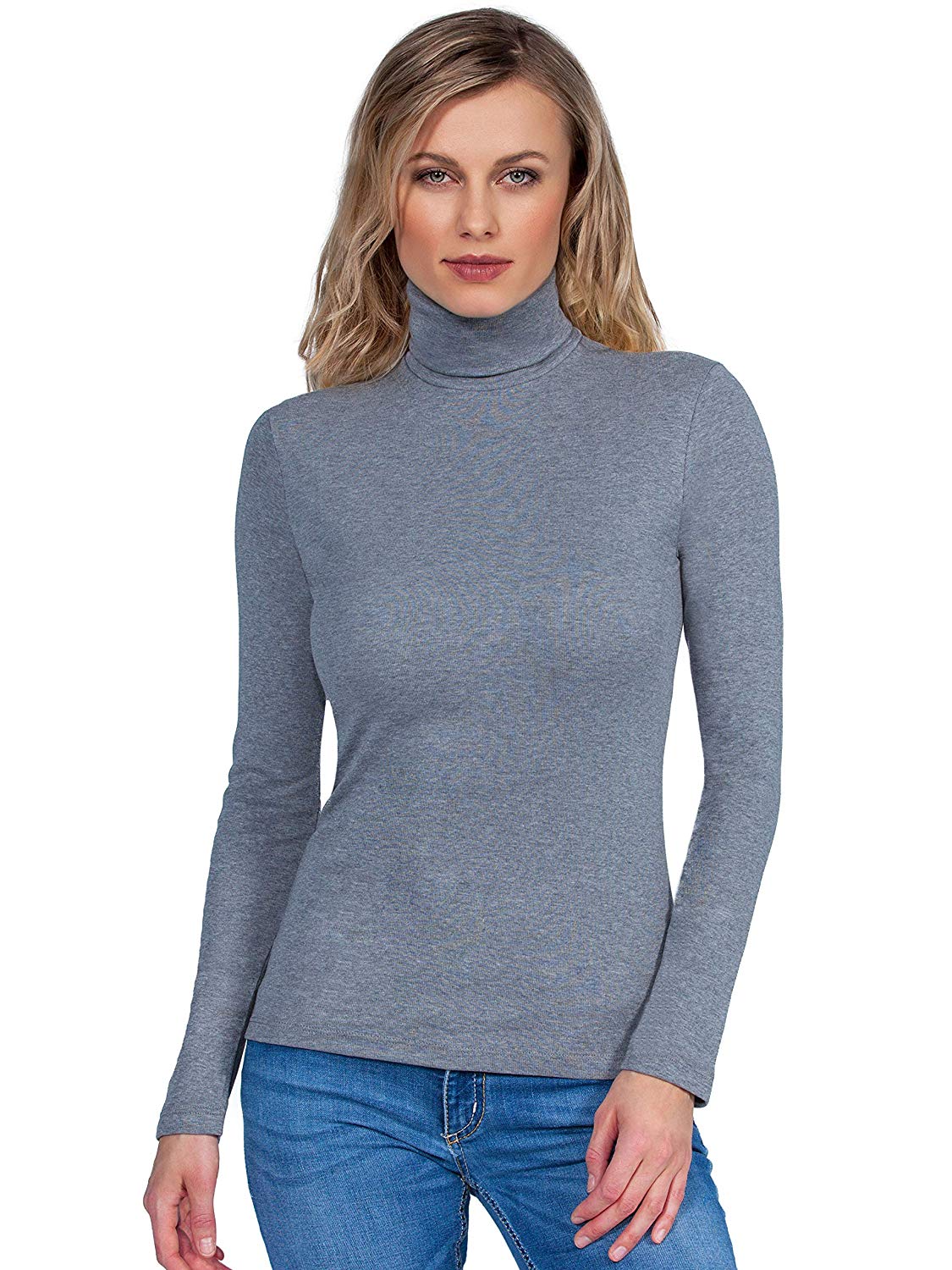 BASIC COTTON Free Spirit Premium Quality 100% Brushed Cotton Women's Turtleneck Top.Made in Italy (655)