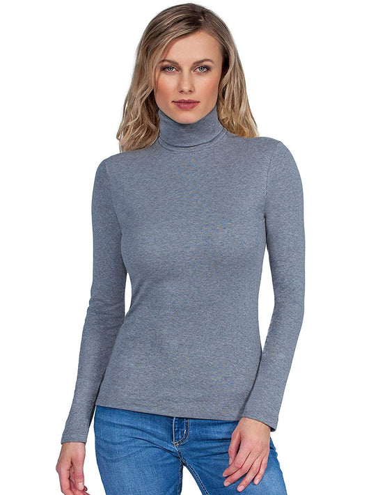 BASIC COTTON Free Spirit Premium Quality 100% Brushed Cotton Women's Turtleneck Top.Made in Italy (655)