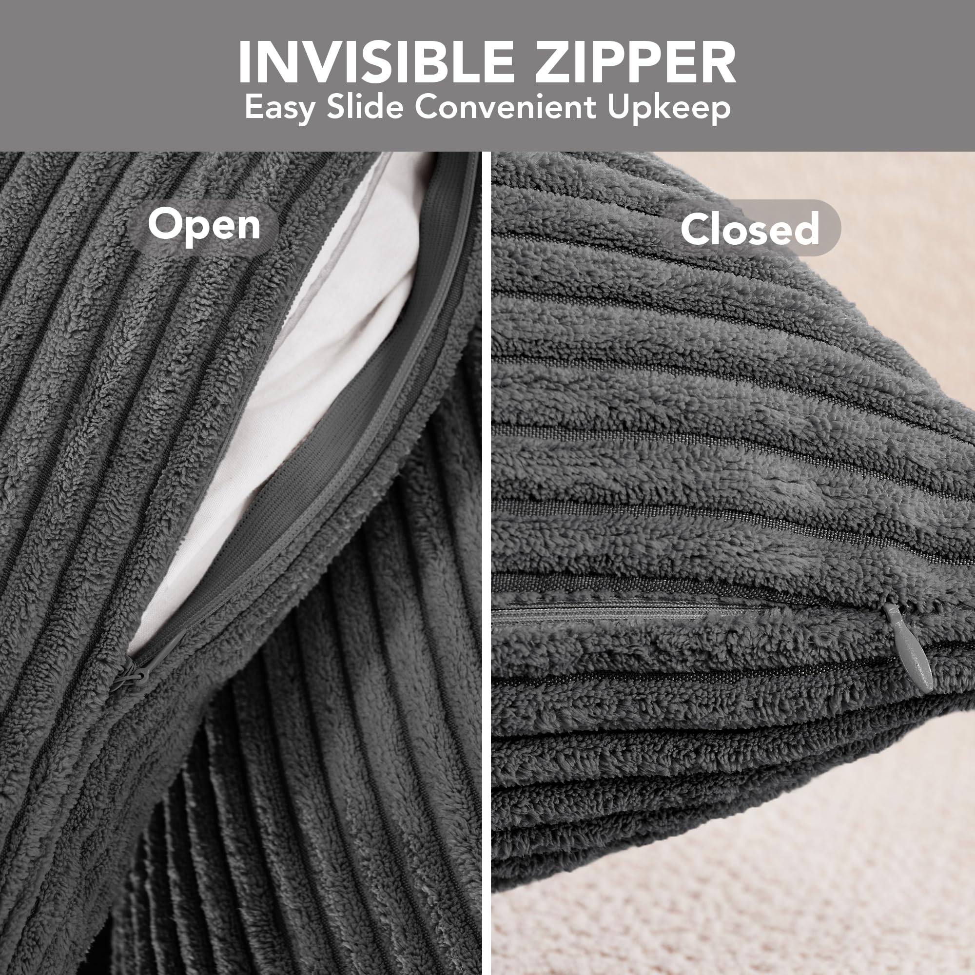 Corduroy Throw Pillow Covers, Cream White, 4PCS