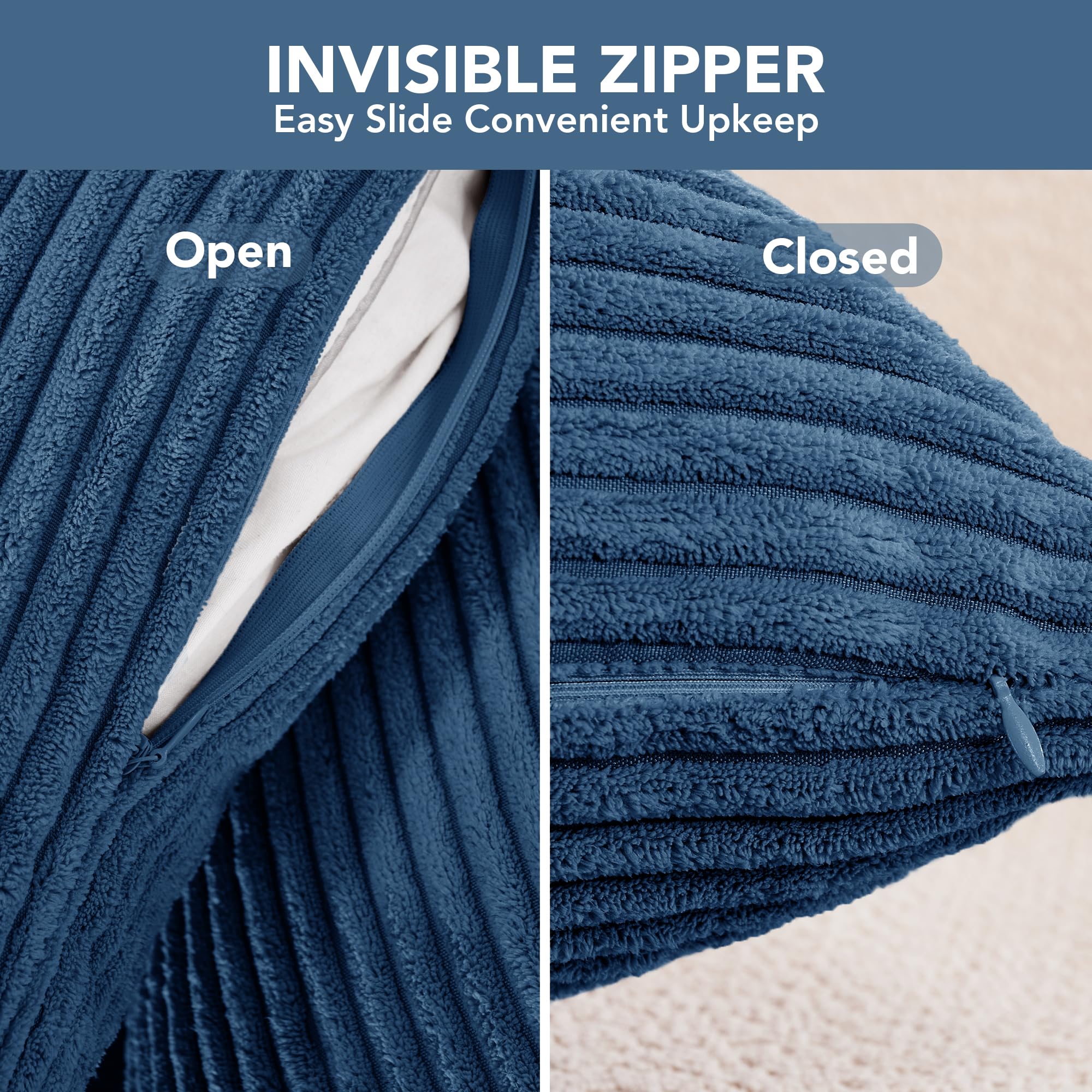 Corduroy Throw Pillow Covers, Cream White, 4PCS