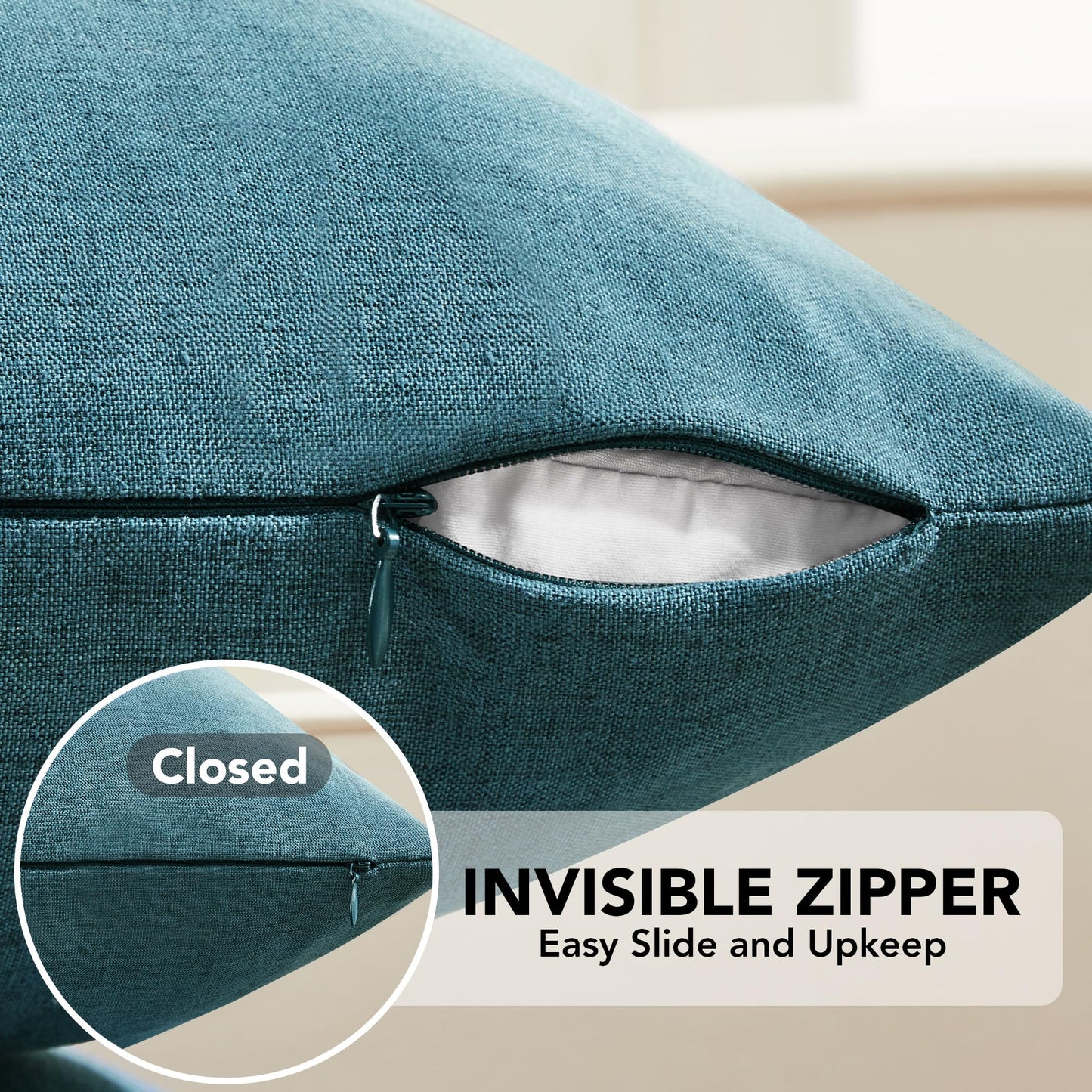 Faux Linen Pillow Covers, 16x16 Inch, Creamy White, 2PCS