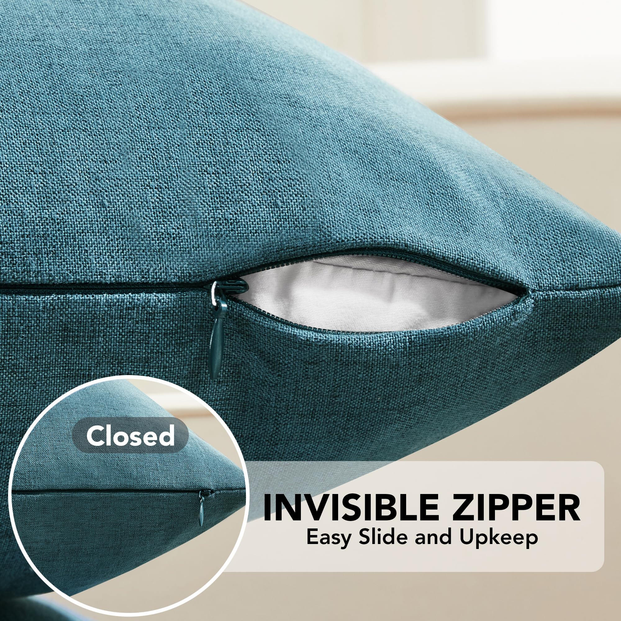 Faux Linen Pillow Covers, 16x16 Inch, Creamy White, 2PCS