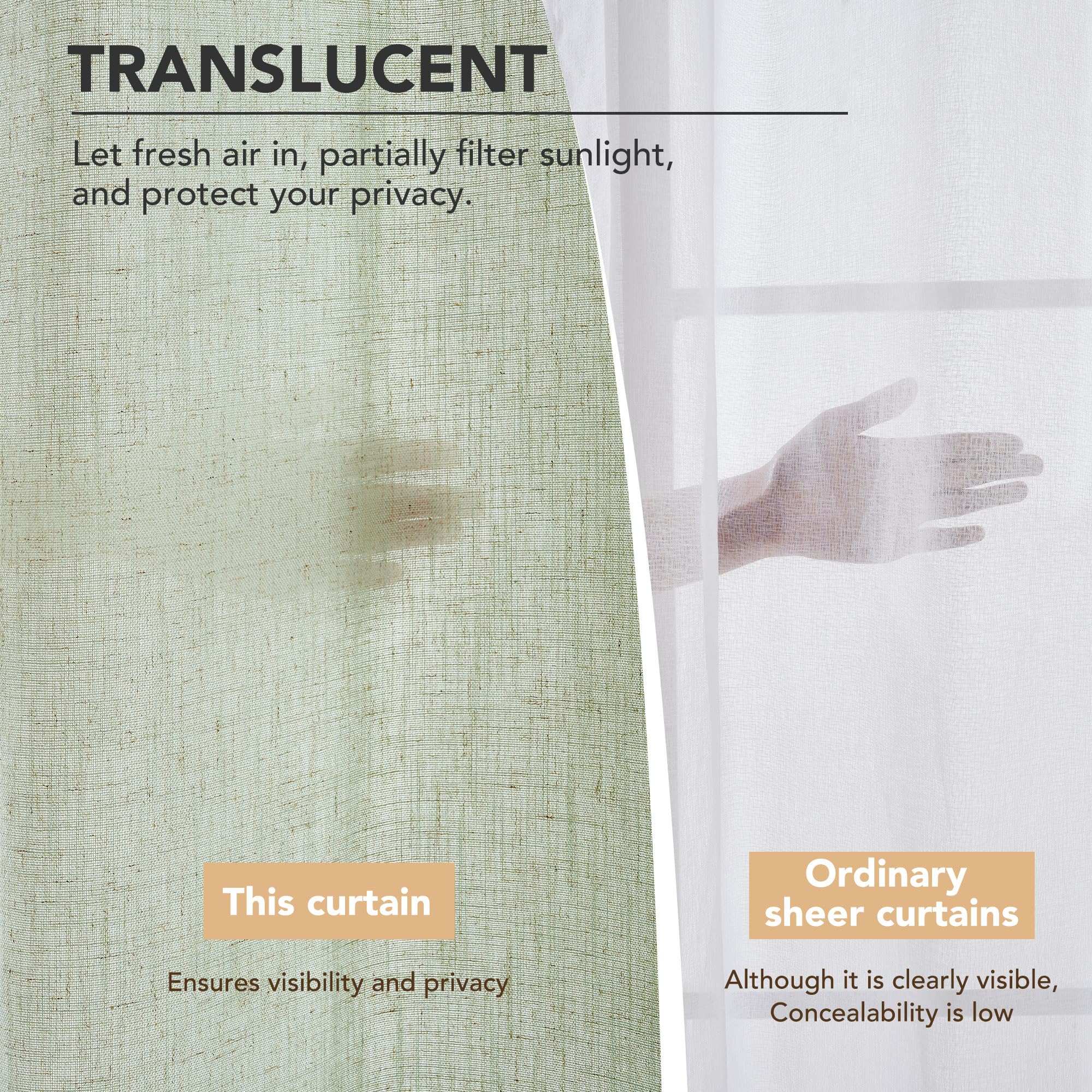 Linen Look Boho Semi-Sheer Curtains, 52x63 Inch, 2 Panels