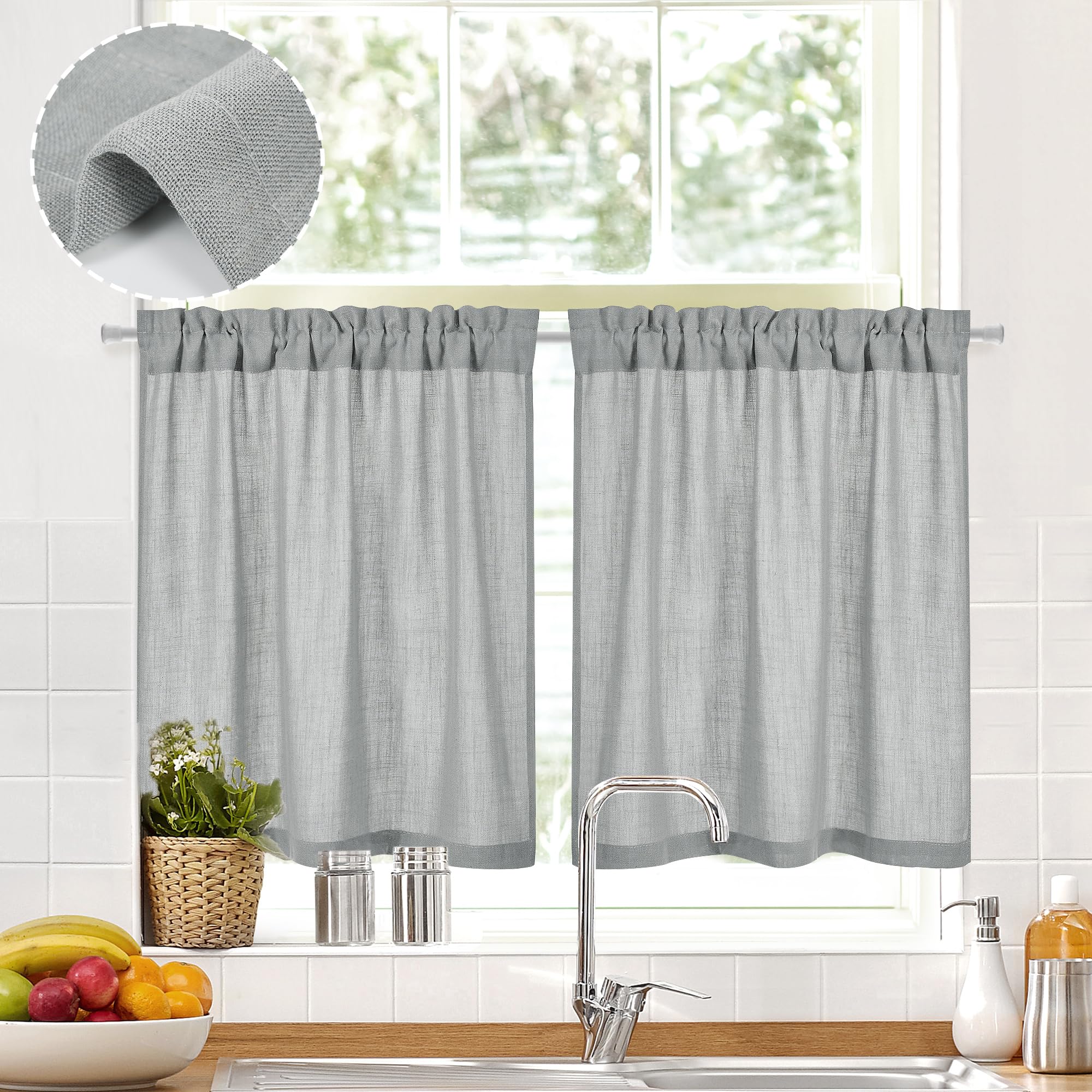 Natural Farmhouse Cafe Tier Curtains, 2 Panels