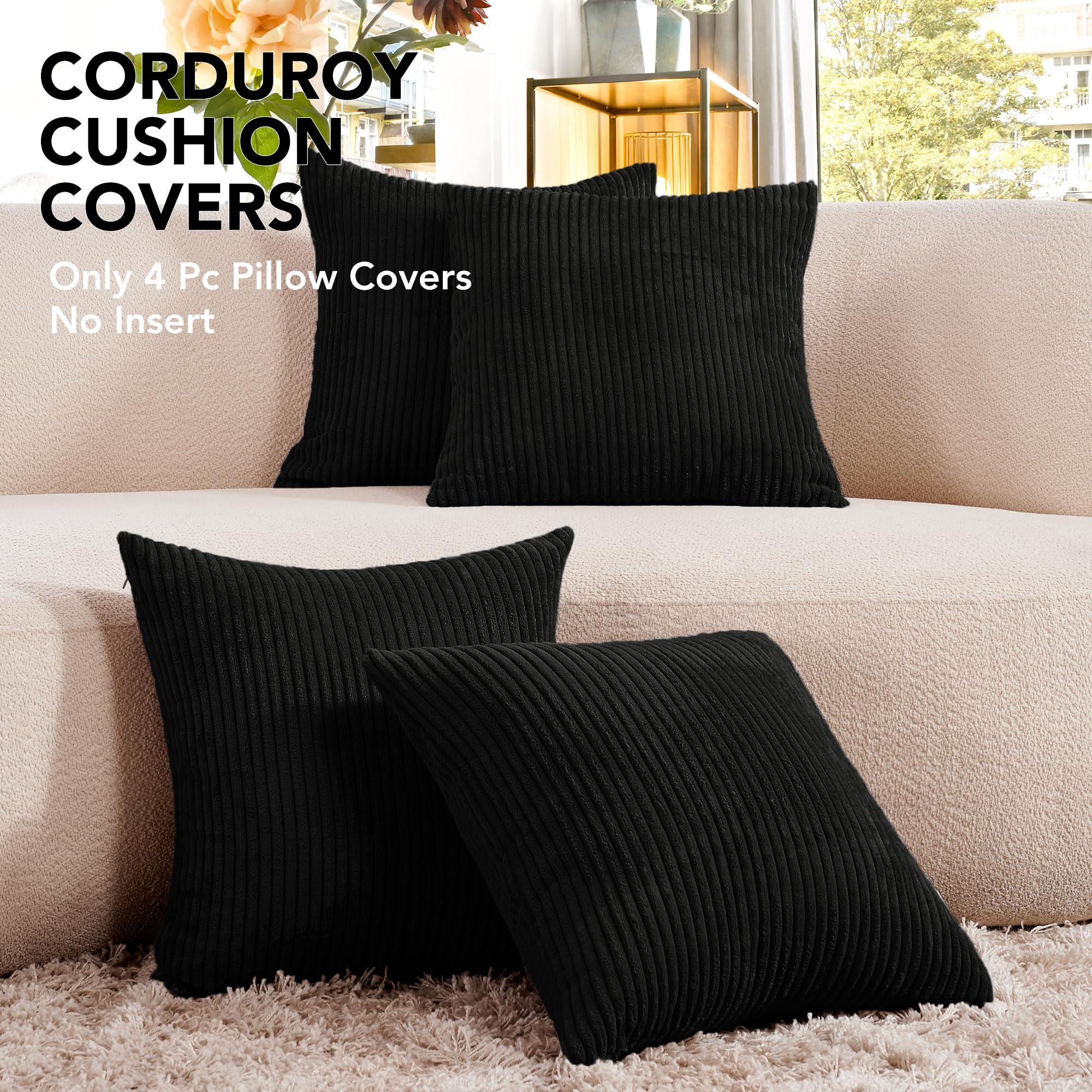Corduroy Throw Pillow Covers, Cream White, 4PCS