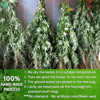 Mugwort Leaf Tea Bags, 100% Natural and Pure Mugwort Leaves, Loose Leaf Mugwort Herbal Tea, Mugwort Leaf Tea, No Sugar, No Caffeine, No Gluten, Vegan.