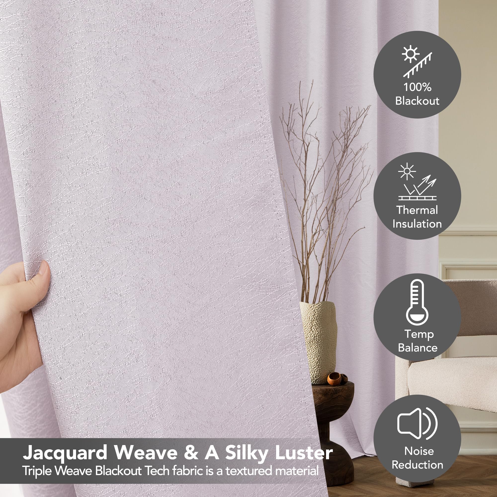 Pink Jacquard Blackout Curtains, 52x63 Inch