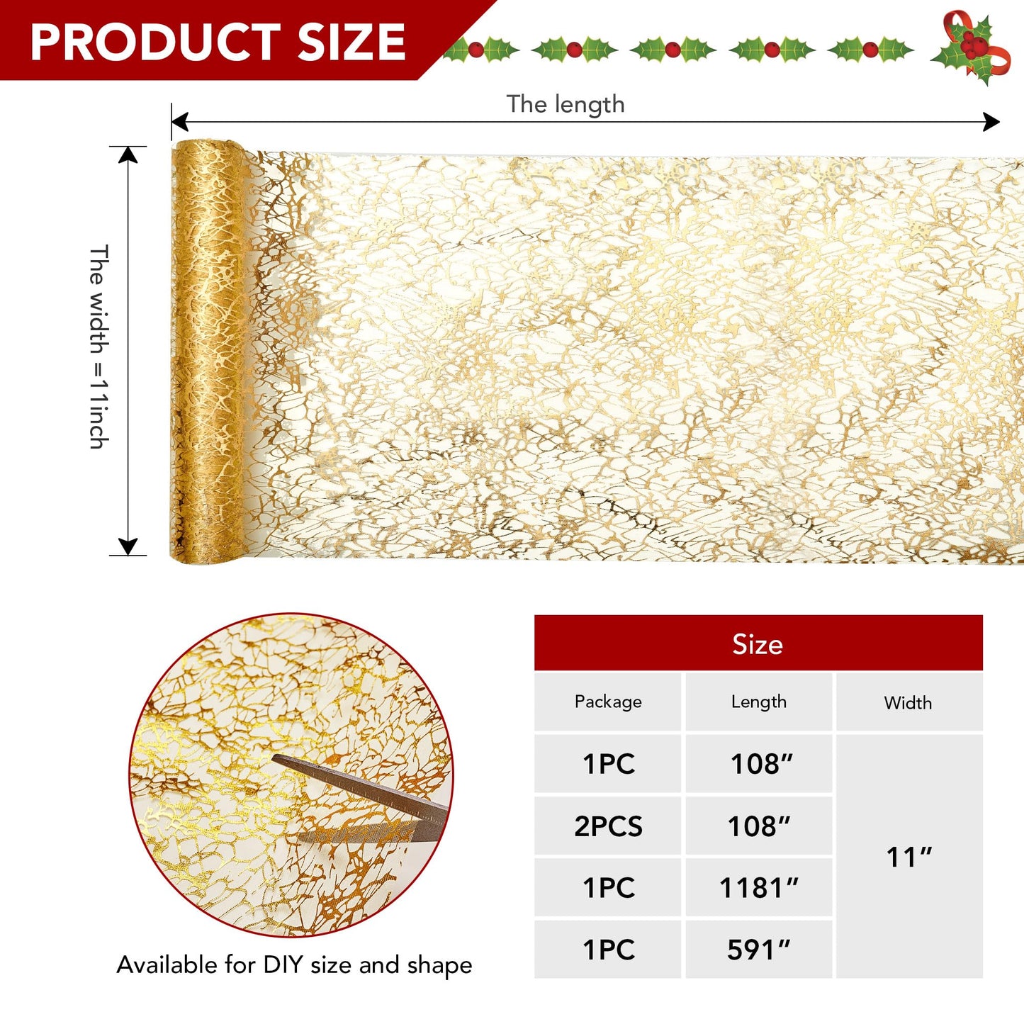 Sequin Glitter Table Runner, 2PCS, 9FT, Gold