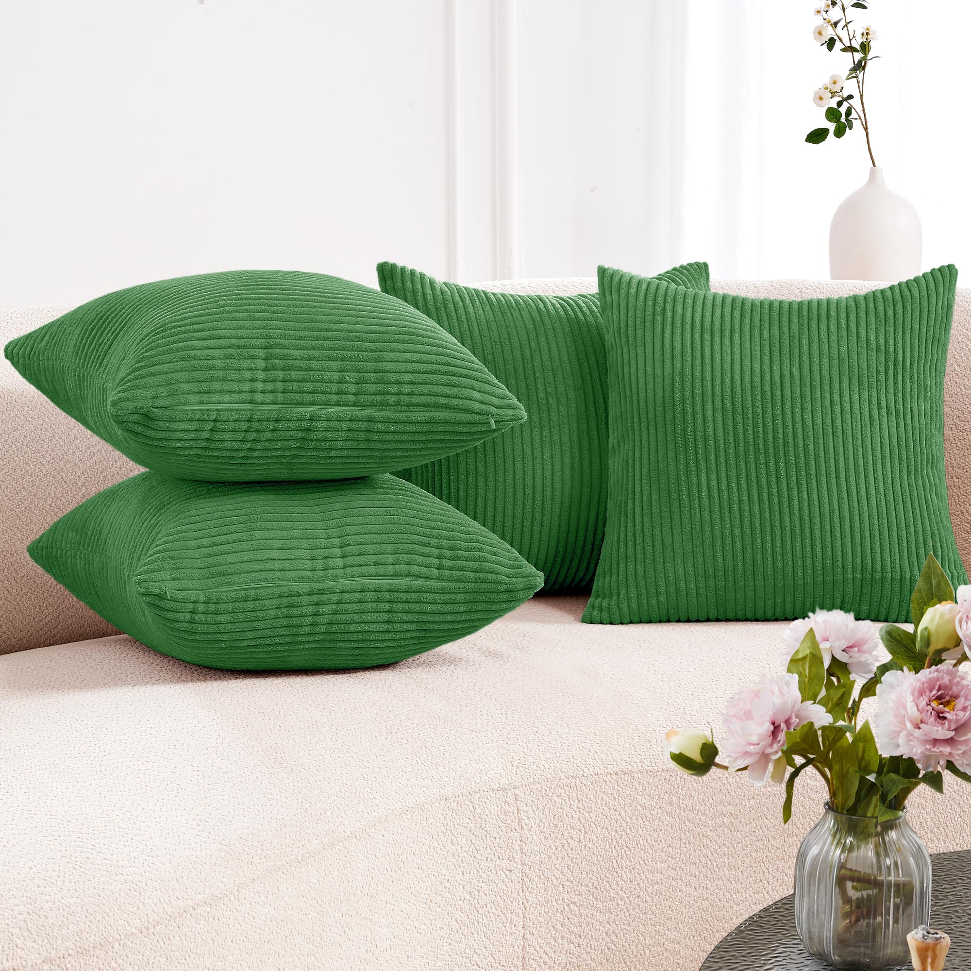 Corduroy Throw Pillow Covers, Cream White, 4PCS