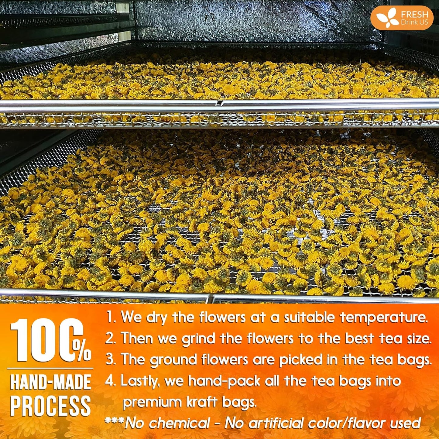 Premium Chrysanthemum Flower Tea Bags. Chrysanthemum Flower Herbal Tea. No Sugar, No Caffeine, No Gluten, Vegan.