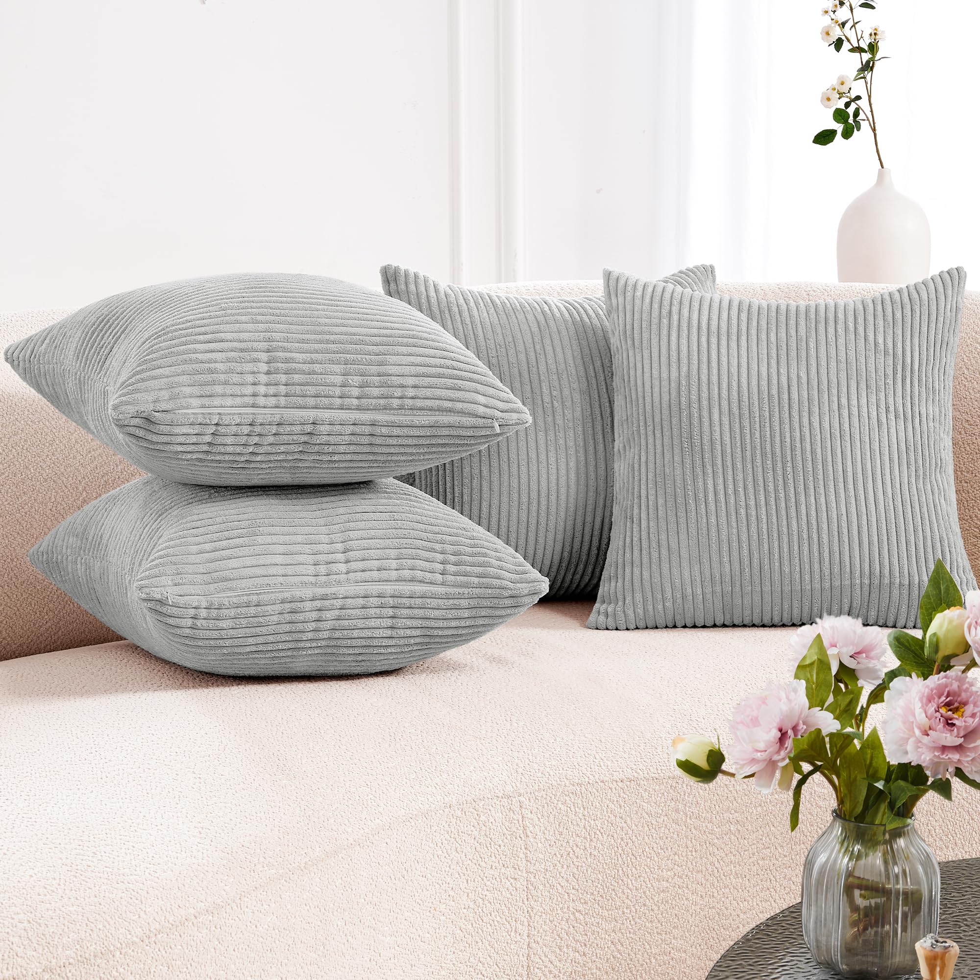 Corduroy Throw Pillow Covers, Cream White, 4PCS