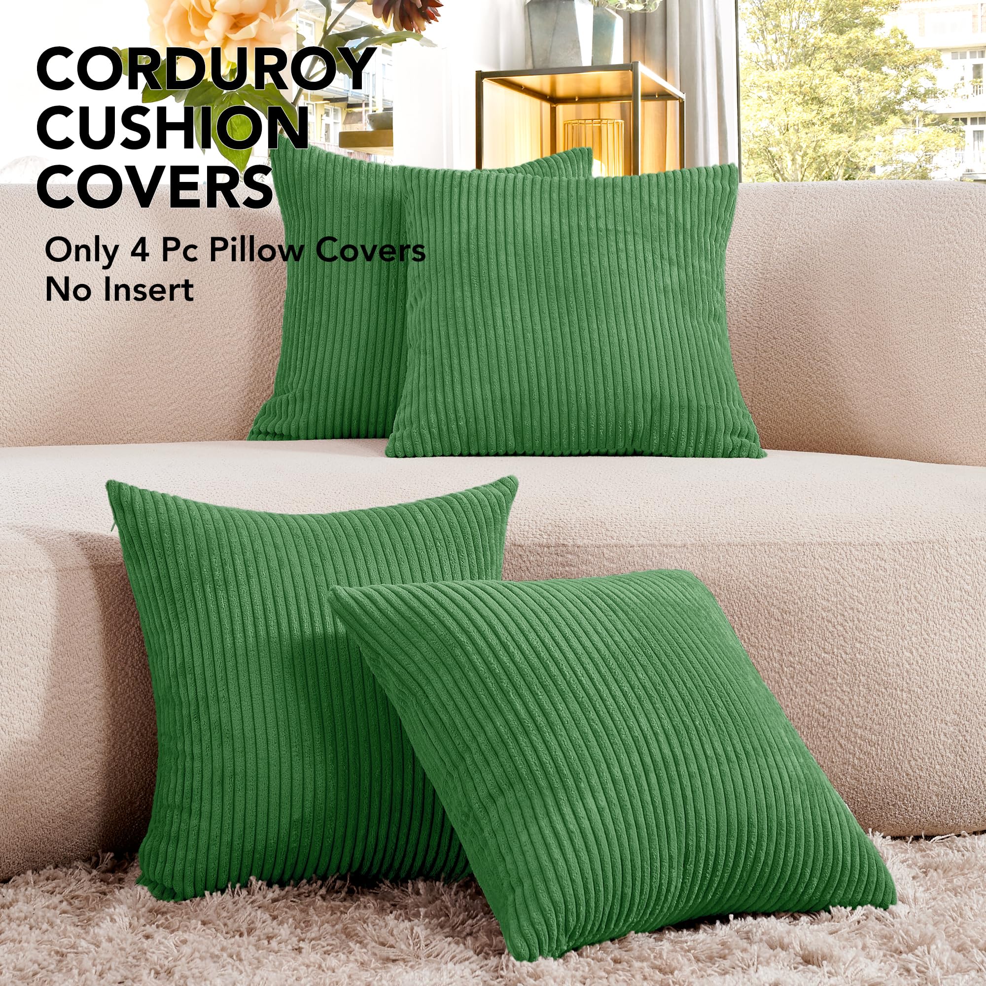Corduroy Throw Pillow Covers, Cream White, 4PCS