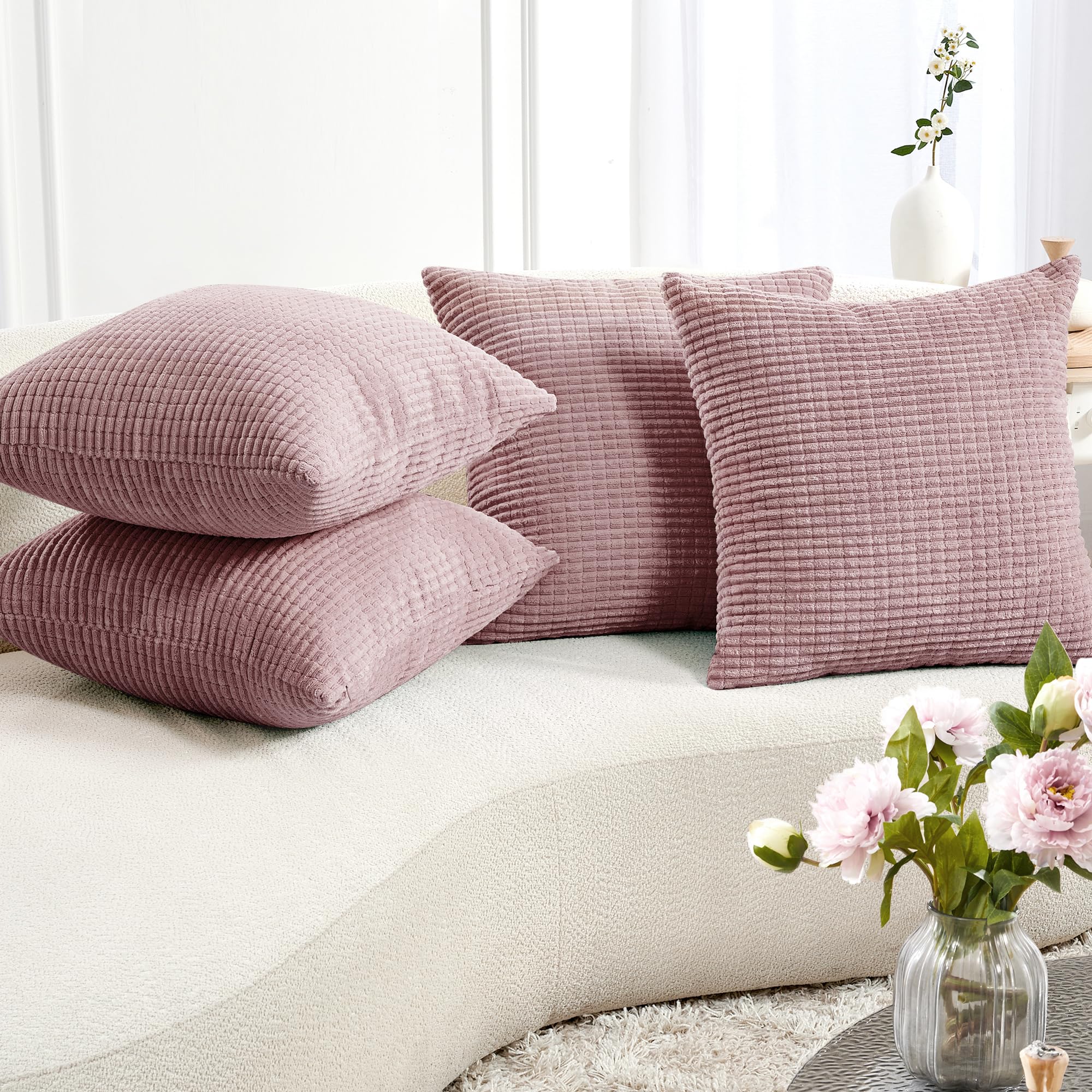 Corduroy Throw Pillow Covers, Cream White, 4PCS