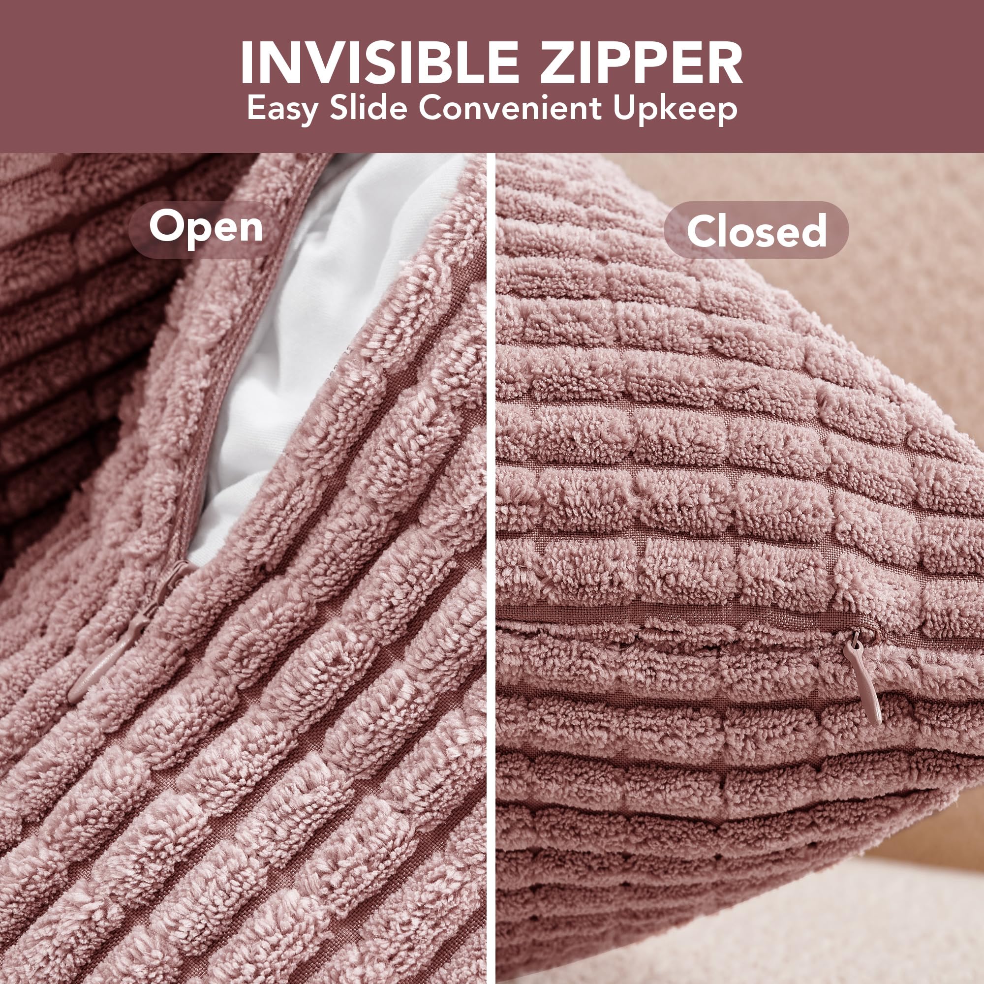 Corduroy Throw Pillow Covers, Cream White, 4PCS