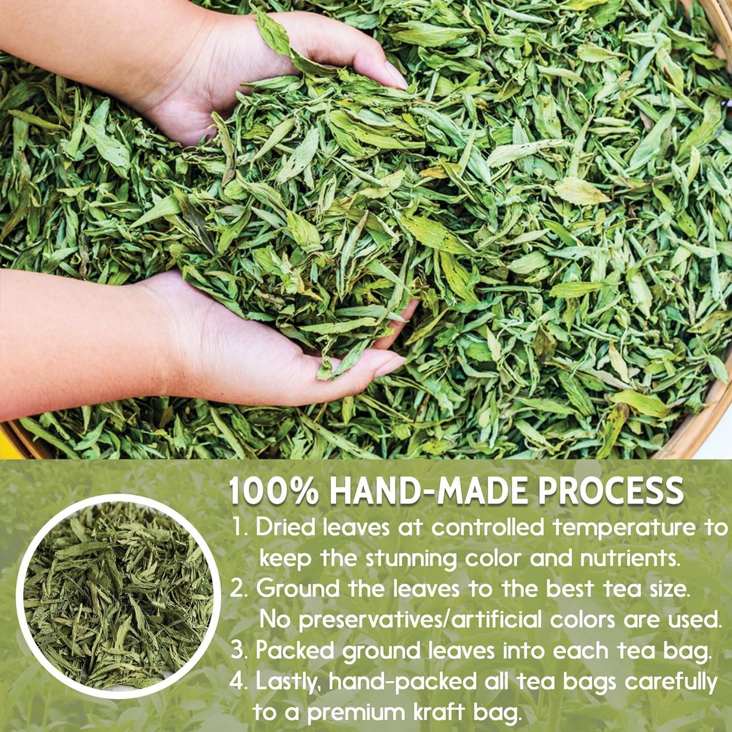 Stevia Leaf, Whole Dried Leaves, Tea Bags, Powder, 100% Natural and Pure from Stevia Leaves. Sugar Substitute for Tea, Coffee. Loose Leaf Stevia Herbal Tea. Zero Calorie Sweetener. No Sugar, No Caffeine, No Gluten, Vegan.