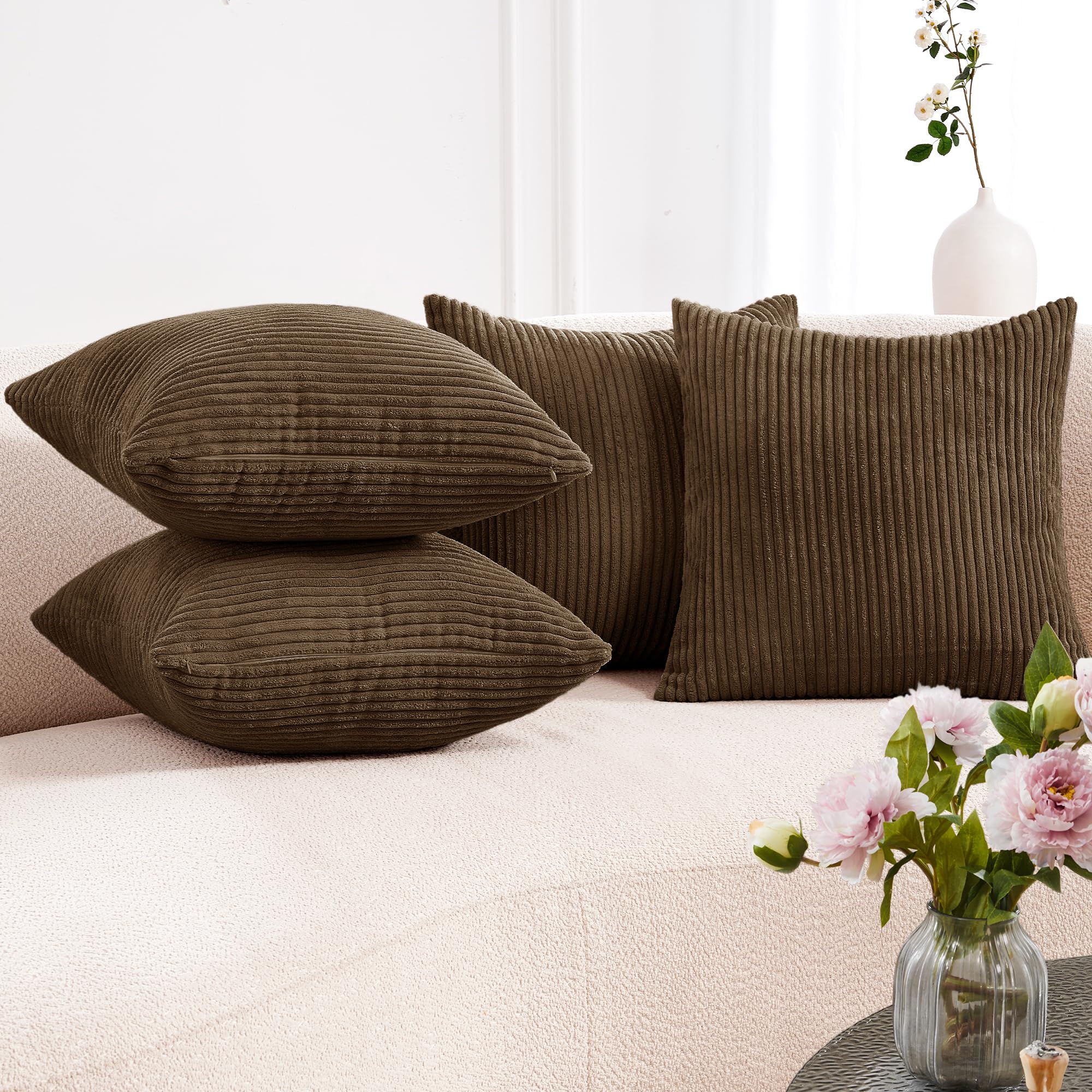 Corduroy Throw Pillow Covers, Cream White, 4PCS