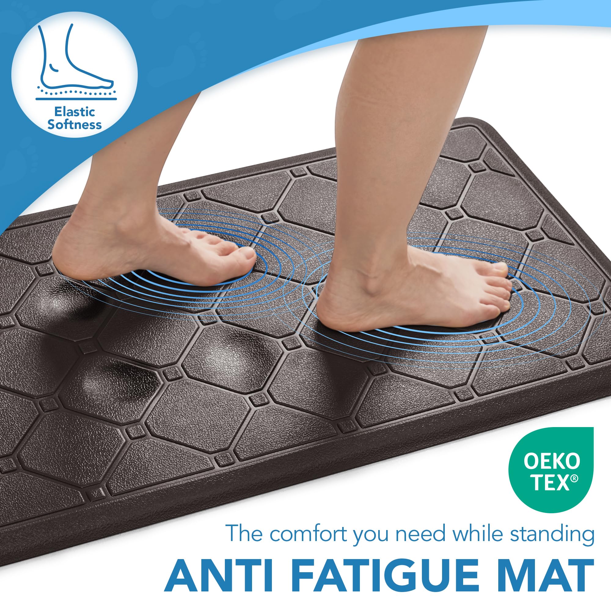 Cushioned Anti-Fatigue Kitchen Mat, 17x28 Inch, Grey