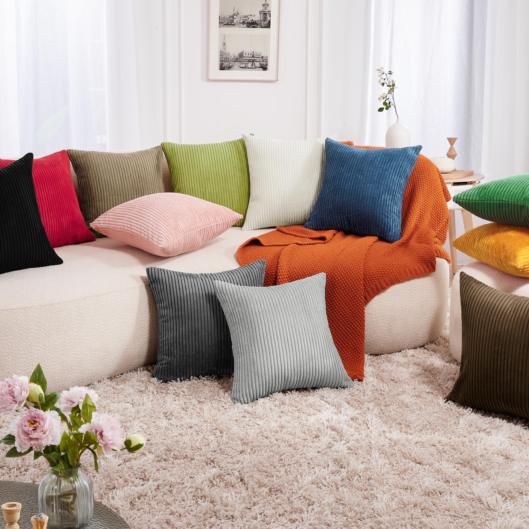 Corduroy Throw Pillow Covers, Cream White, 4PCS