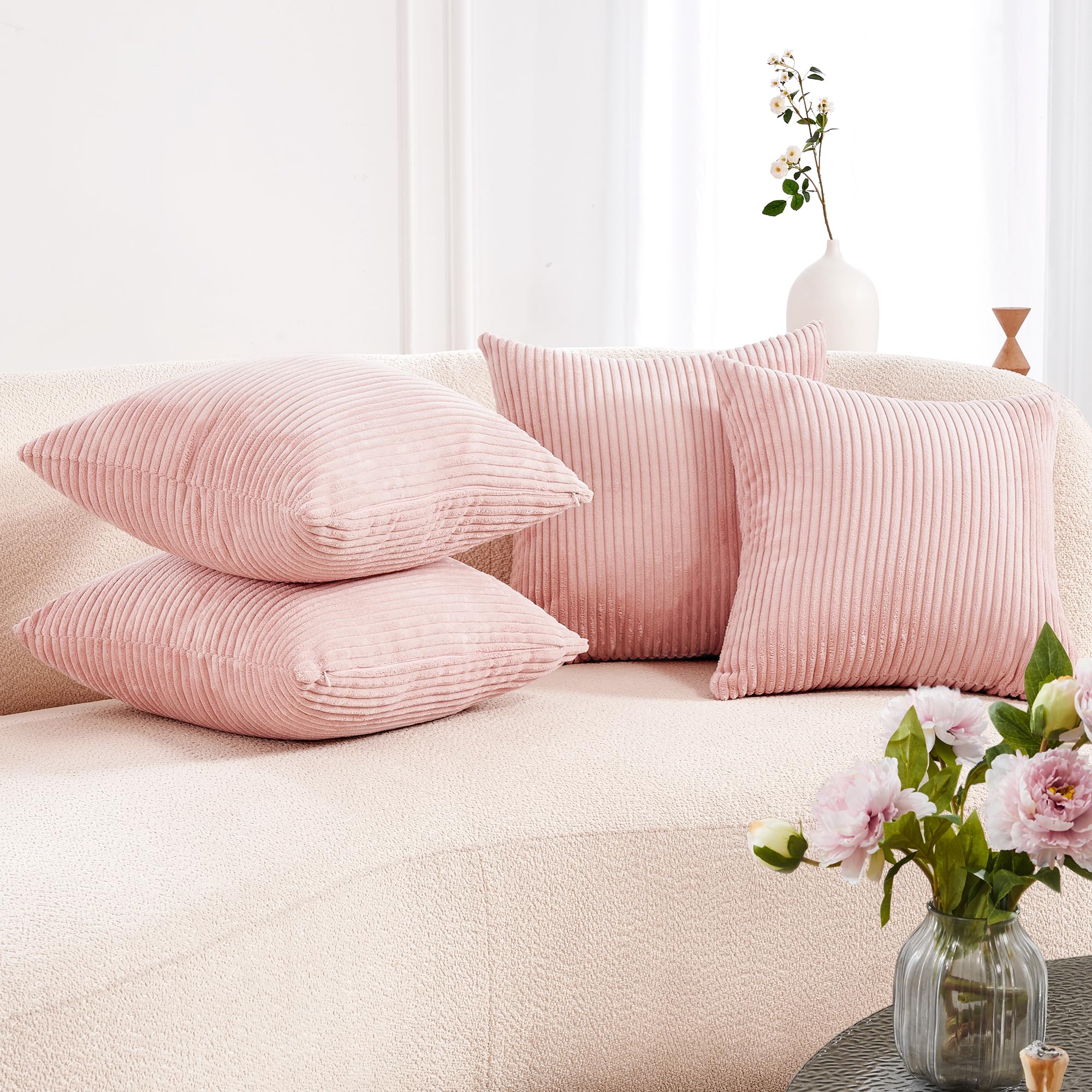 Corduroy Throw Pillow Covers, Cream White, 4PCS