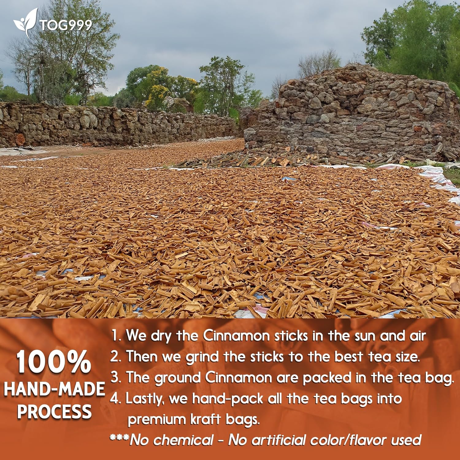 Pure Cinnamon Tea, 100% Natural & Pure Cinnamon. Cinnamon Herbal Tea. Cinnamon Stick Herbal Spice Tea. No Sugar, No Caffeine, No Gluten, Vegan.