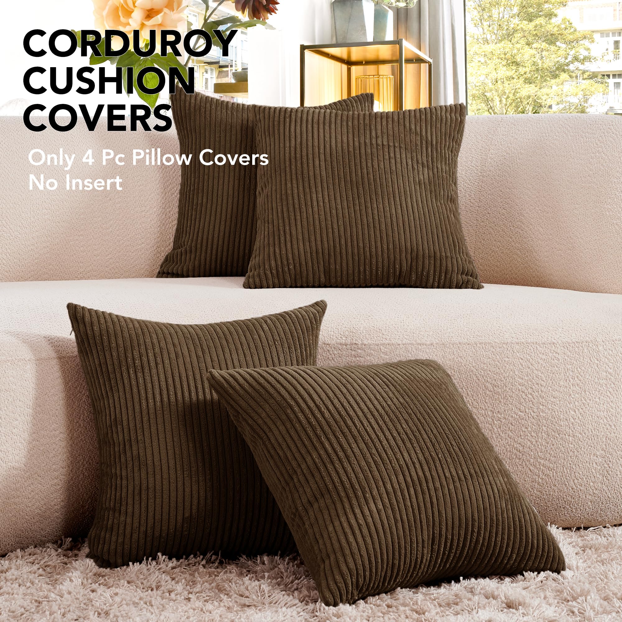 Corduroy Throw Pillow Covers, Cream White, 4PCS