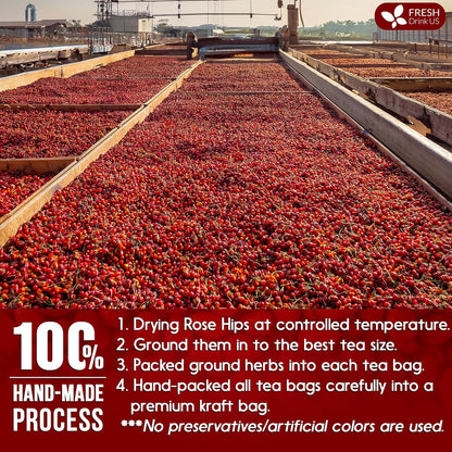 Premium Rosehip Tea Bags, 100% Natural & Pure from Rose Hip Fruits.
