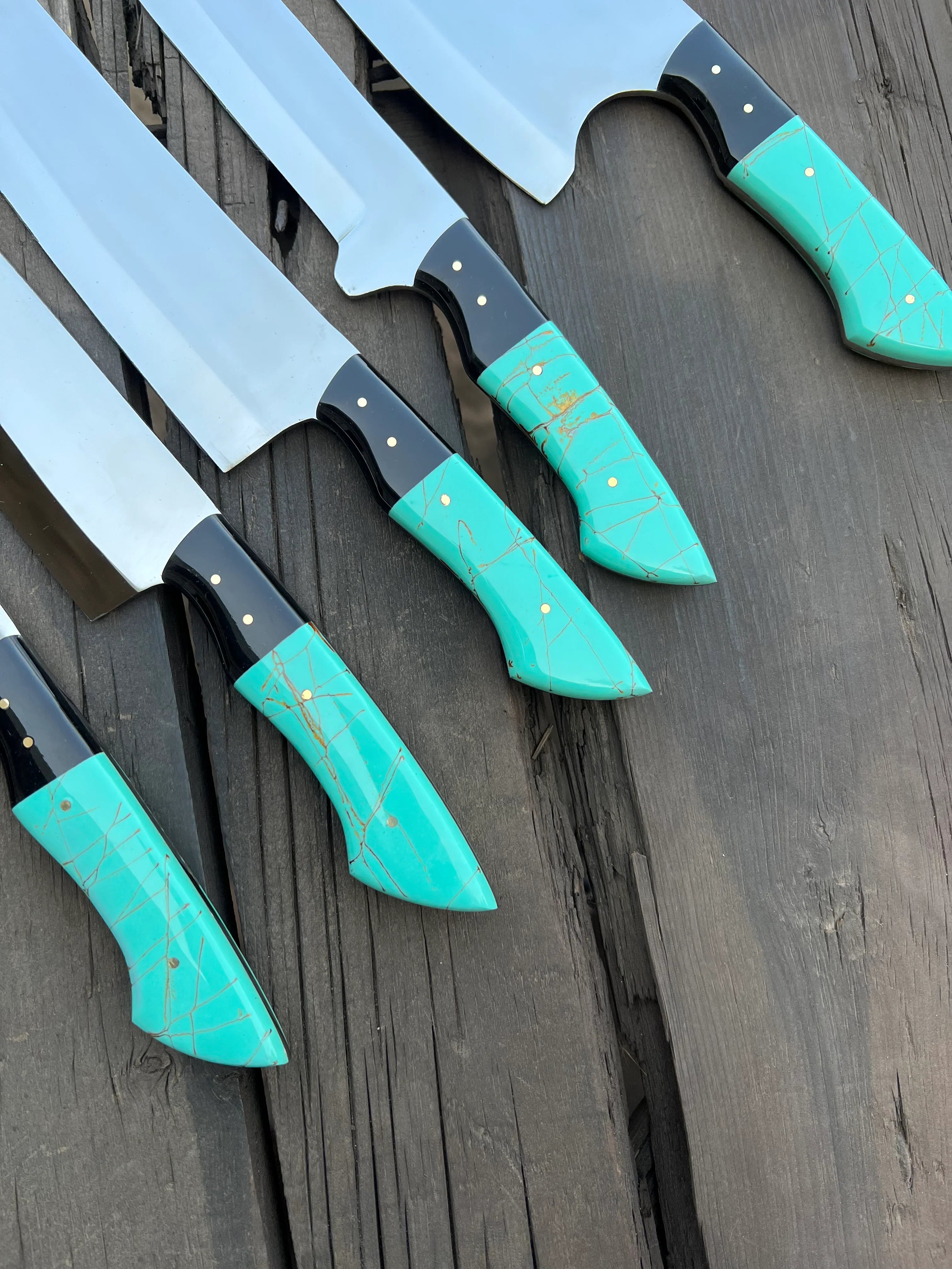 Stainless Knife Set – 13" Forged Stainless Steel Blade with Epoxy Resin Handle & Leather Sheath