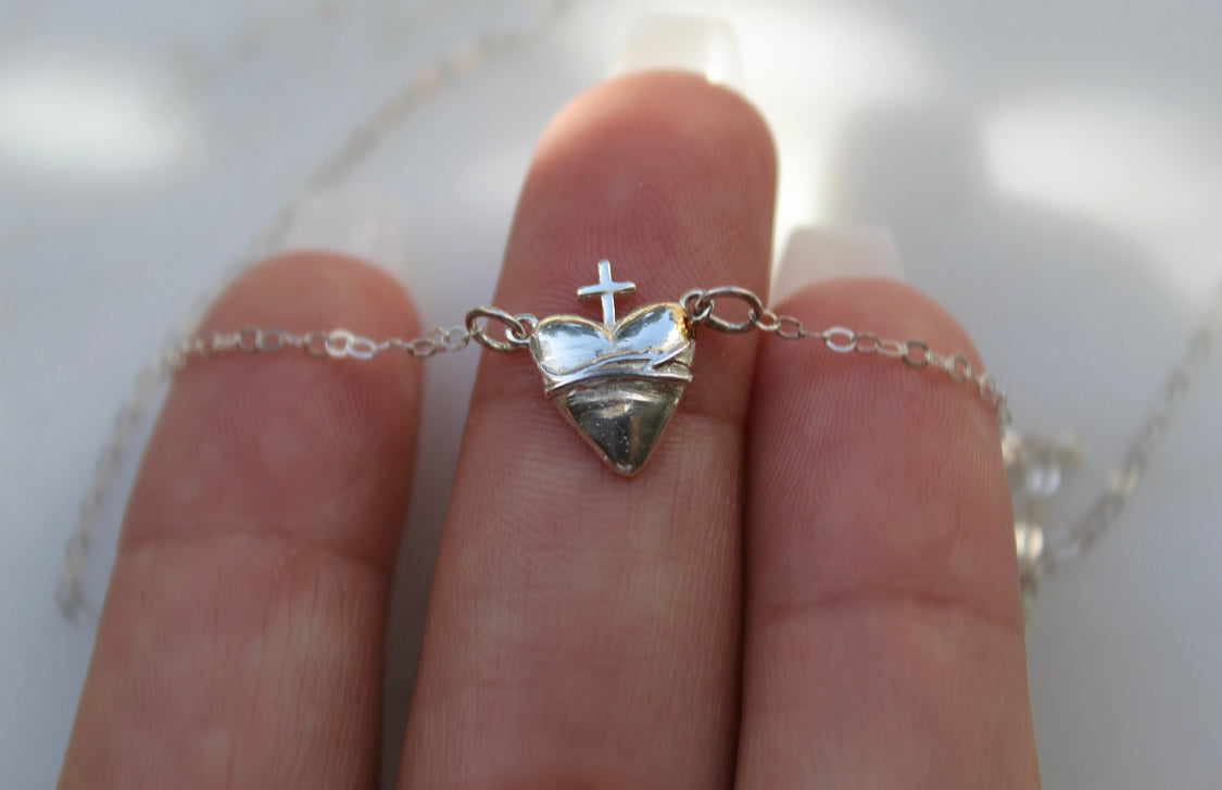Holy Hearts™ Sacred Heart of Jesus Necklace in Sterling Silver