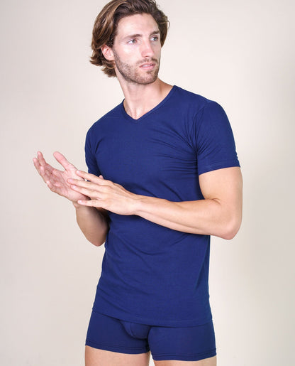 BASIC COTTON Free Spirit Premium Quality Cotton Men's V - Neck T-Shirt Proudly Made in Italy (985)