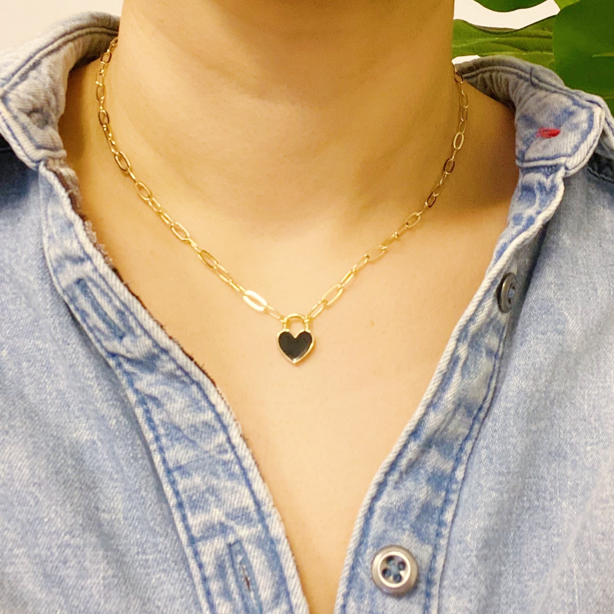 Colored & Locked Heart Necklace