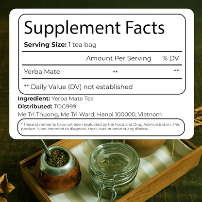 Yerba Mate Tea Bags, Hi-Caffeine, Unsmoked Yerba Mate Tea Bags, Super-Green Yerba Mate, No Dust