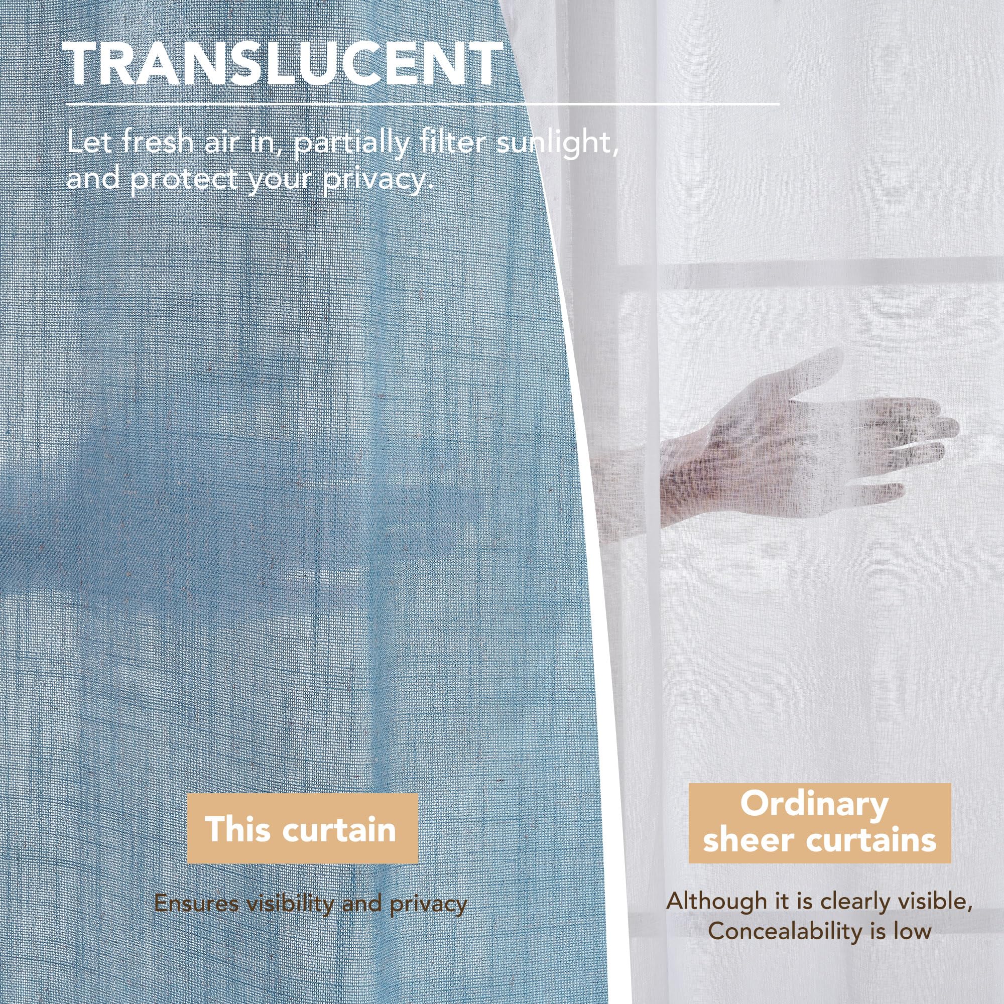 Linen Look Boho Semi-Sheer Curtains, 52x63 Inch, 2 Panels