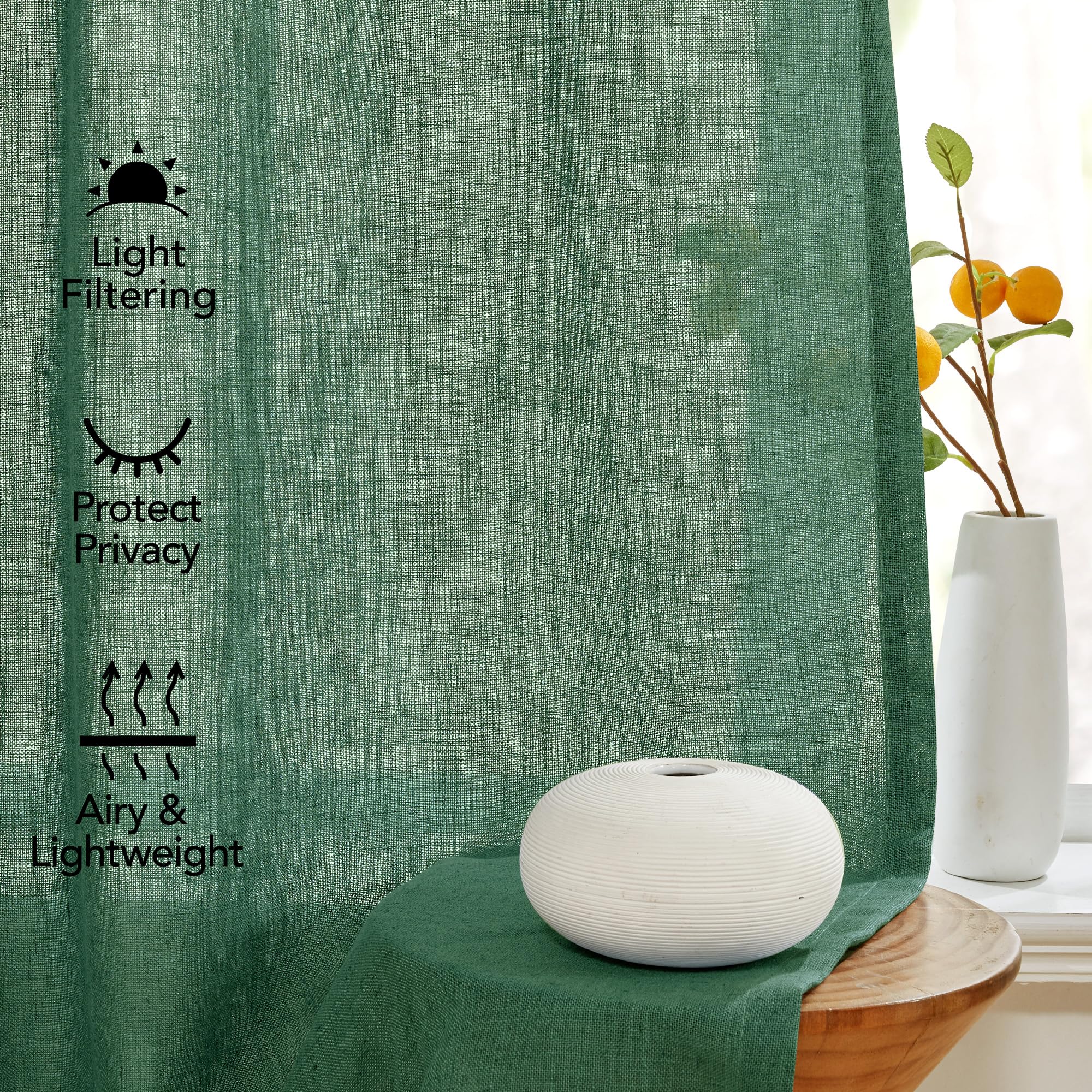 Light Filtering Linen Drapes, Back Tab & Rod Pocket