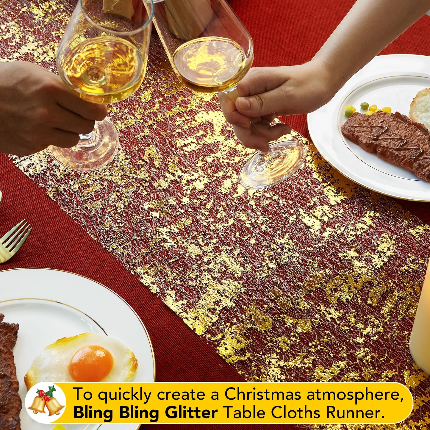 Sequin Glitter Table Runner, 2PCS, 9FT, Gold