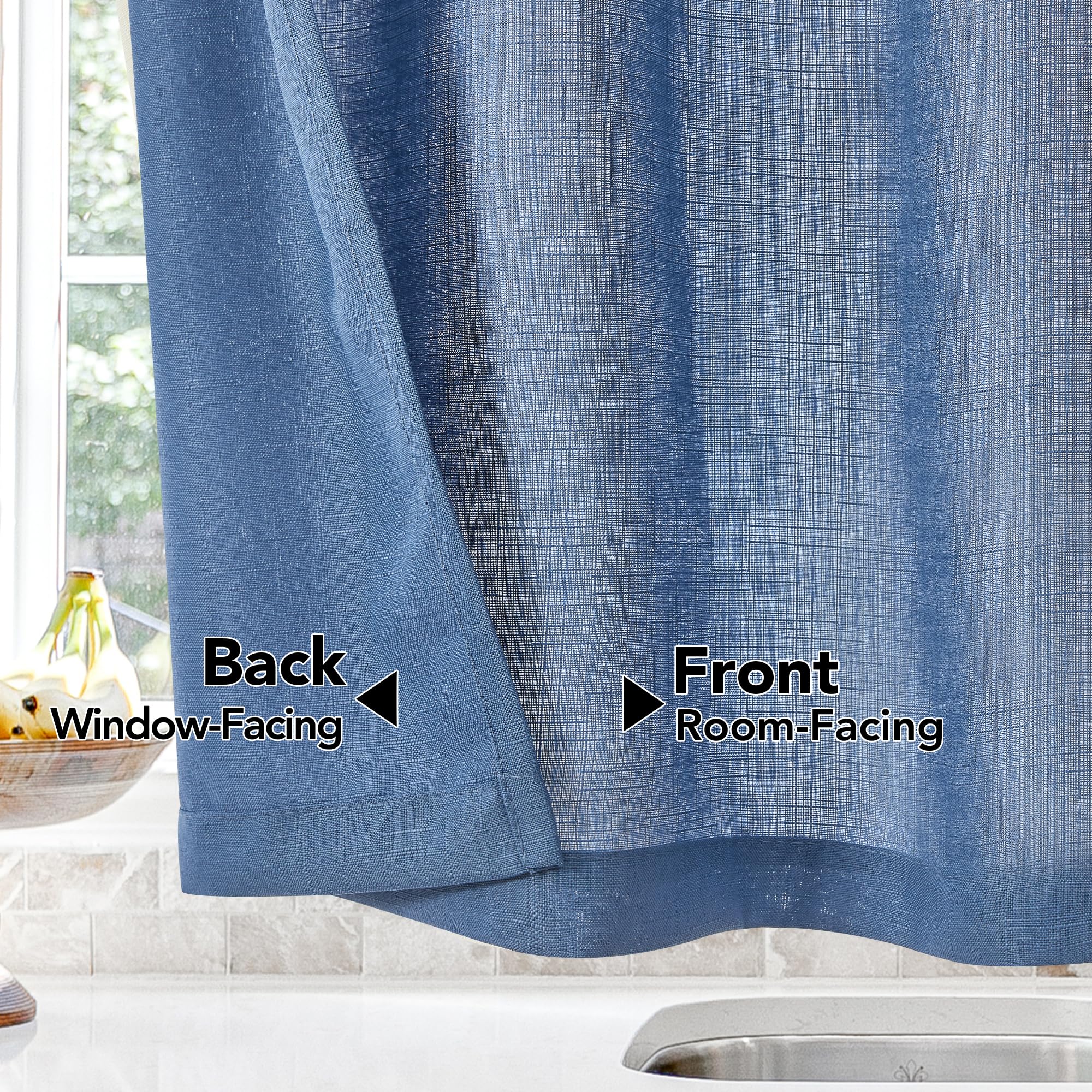 Linen Look Thermal Privacy Cafe Curtains, 2 Panels
