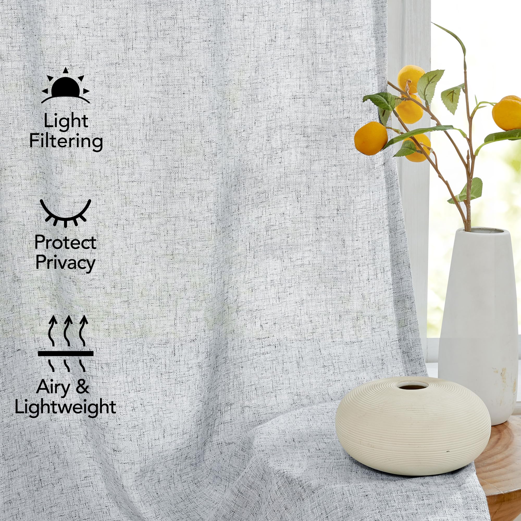 Light Filtering Linen Drapes, Back Tab & Rod Pocket