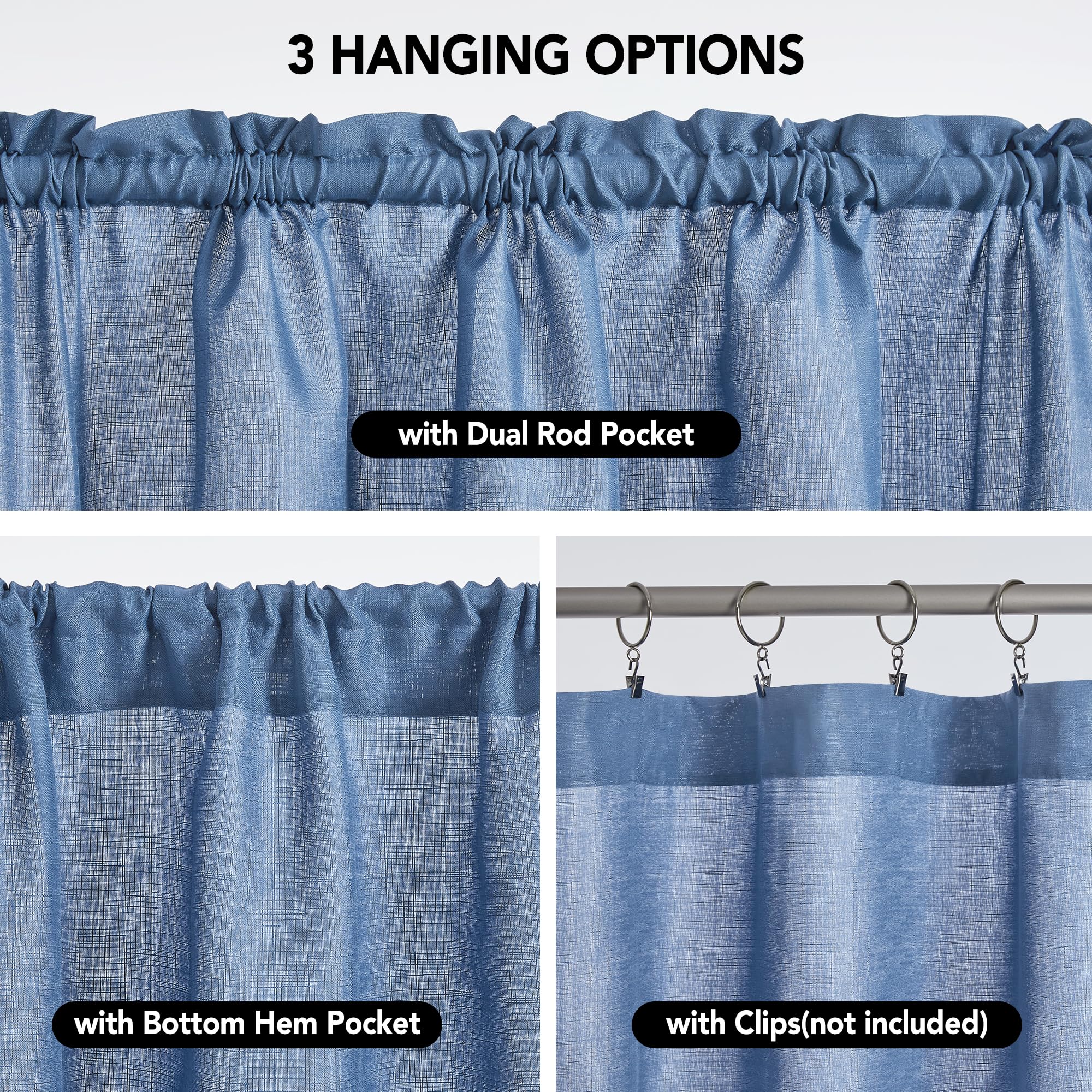 Linen Look Thermal Privacy Cafe Curtains, 2 Panels