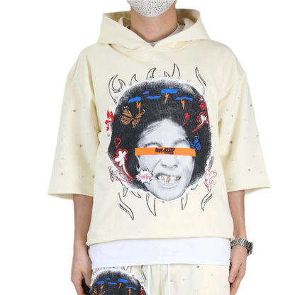 TOVAL French Terry 3/4 Sleeve Crop Top Pullover Hoodie