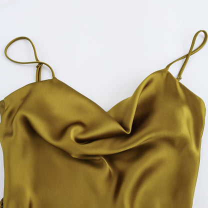 Spring European and American New Fashion Belt Silk Texture Dress