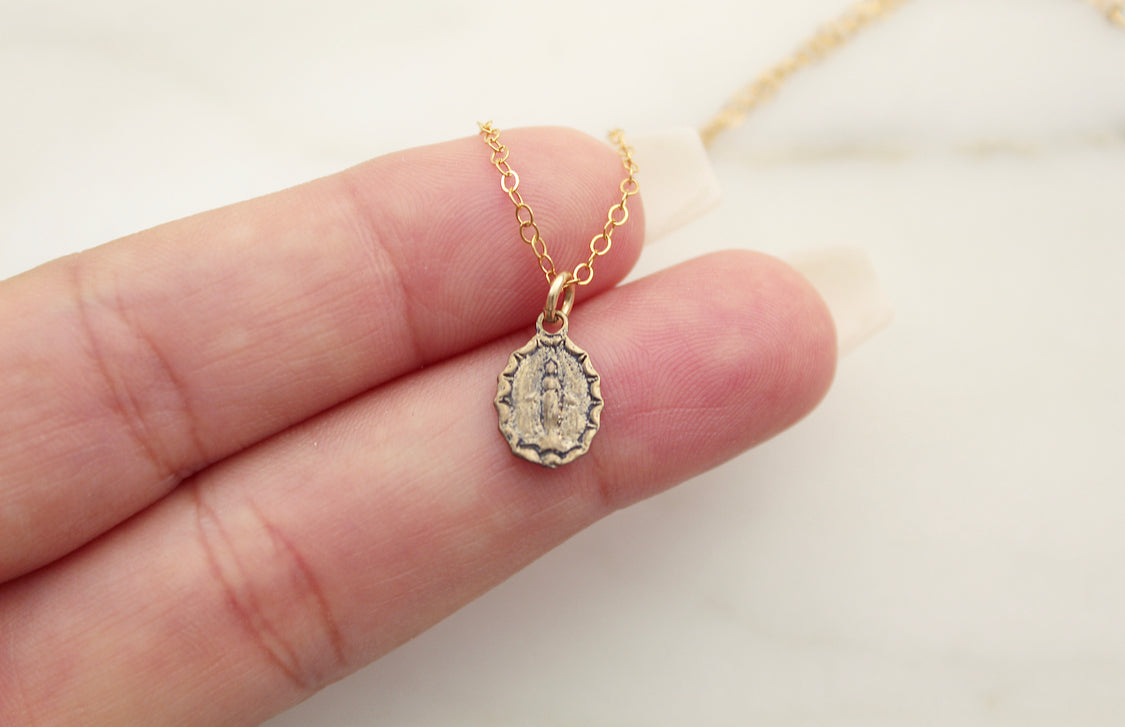 Miraculous Medal Necklace #7 in Bronze