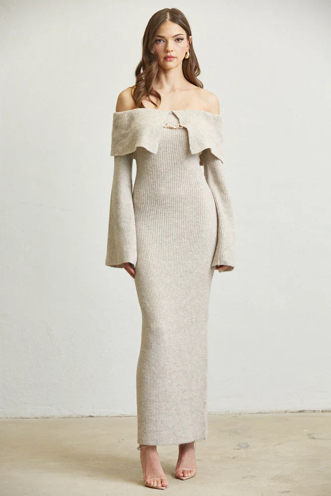 Off Shoulder Knit Maxi Dress - Fold & Flare By Rose Paulino