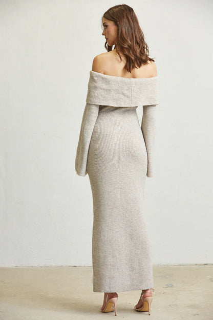 Off Shoulder Knit Maxi Dress - Fold & Flare By Rose Paulino