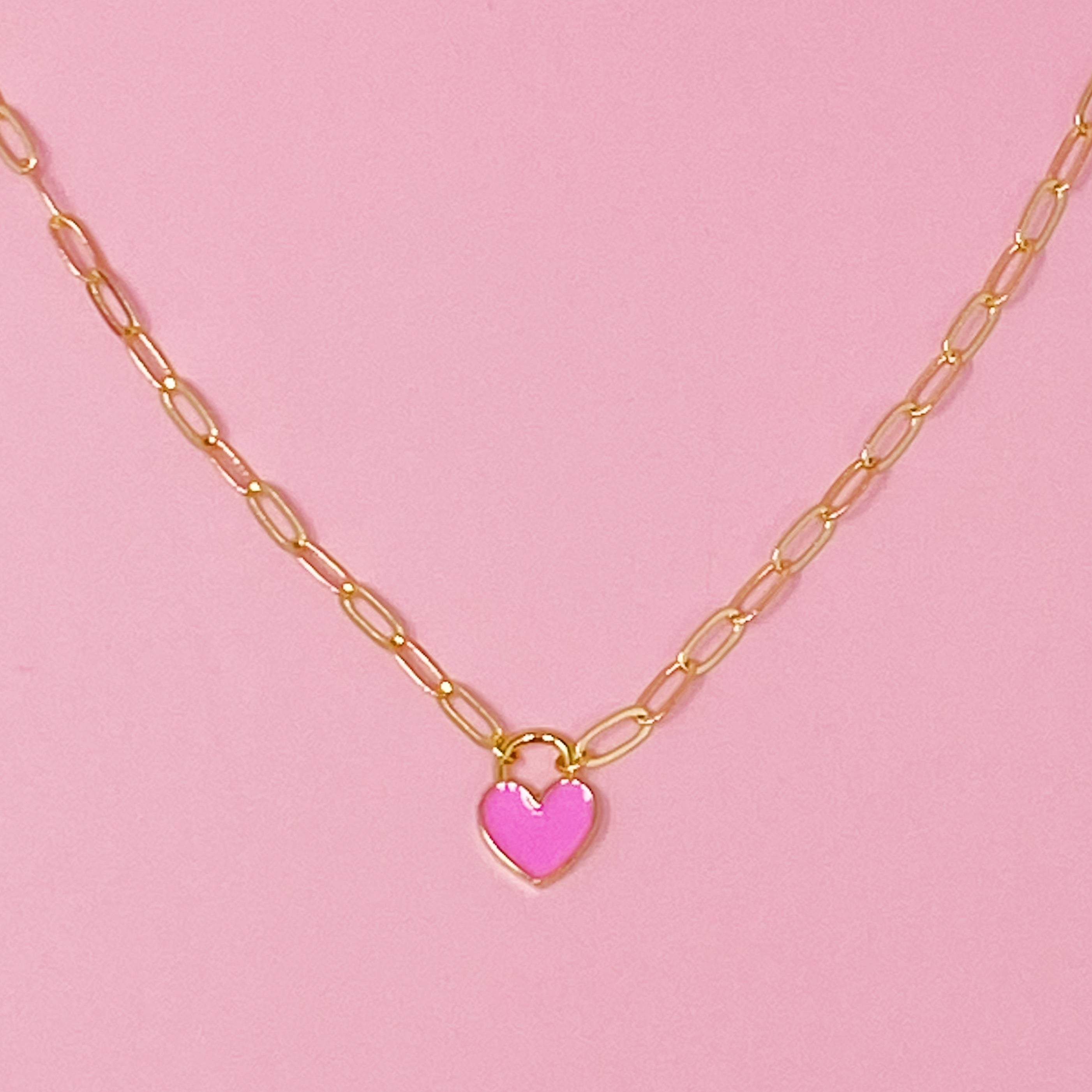 Colored & Locked Heart Necklace