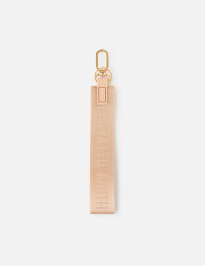 Beige Oversized Logo Keychain