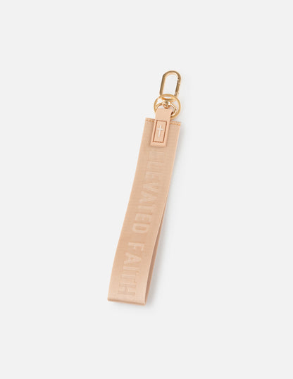 Beige Oversized Logo Keychain