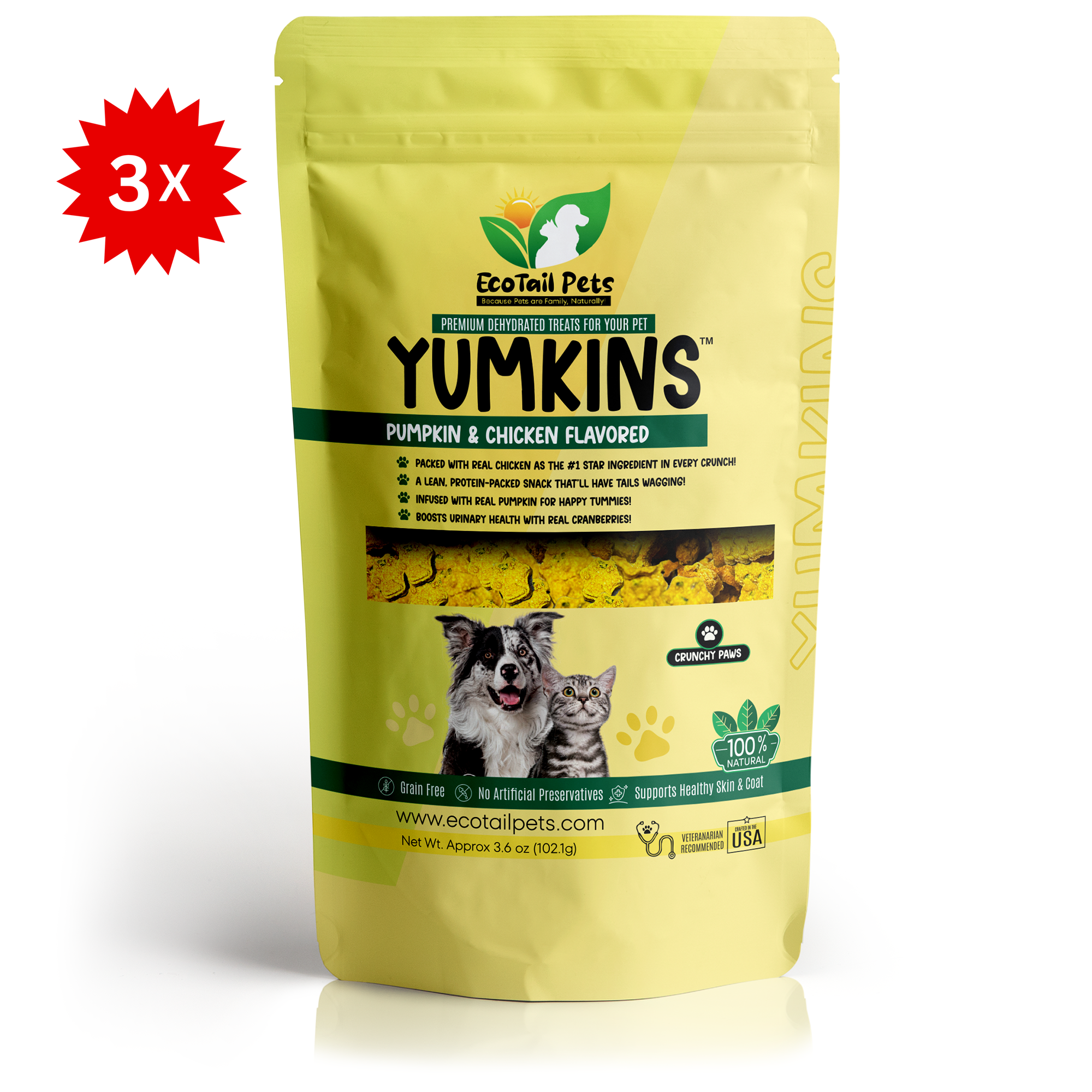 𝗦𝗨𝗕𝗦𝗖𝗥𝗜𝗣𝗧𝗜𝗢𝗡 • Yumkins™: 3 x (3.6oz) Pumpkin & Chicken Flavored Paws – Bundle